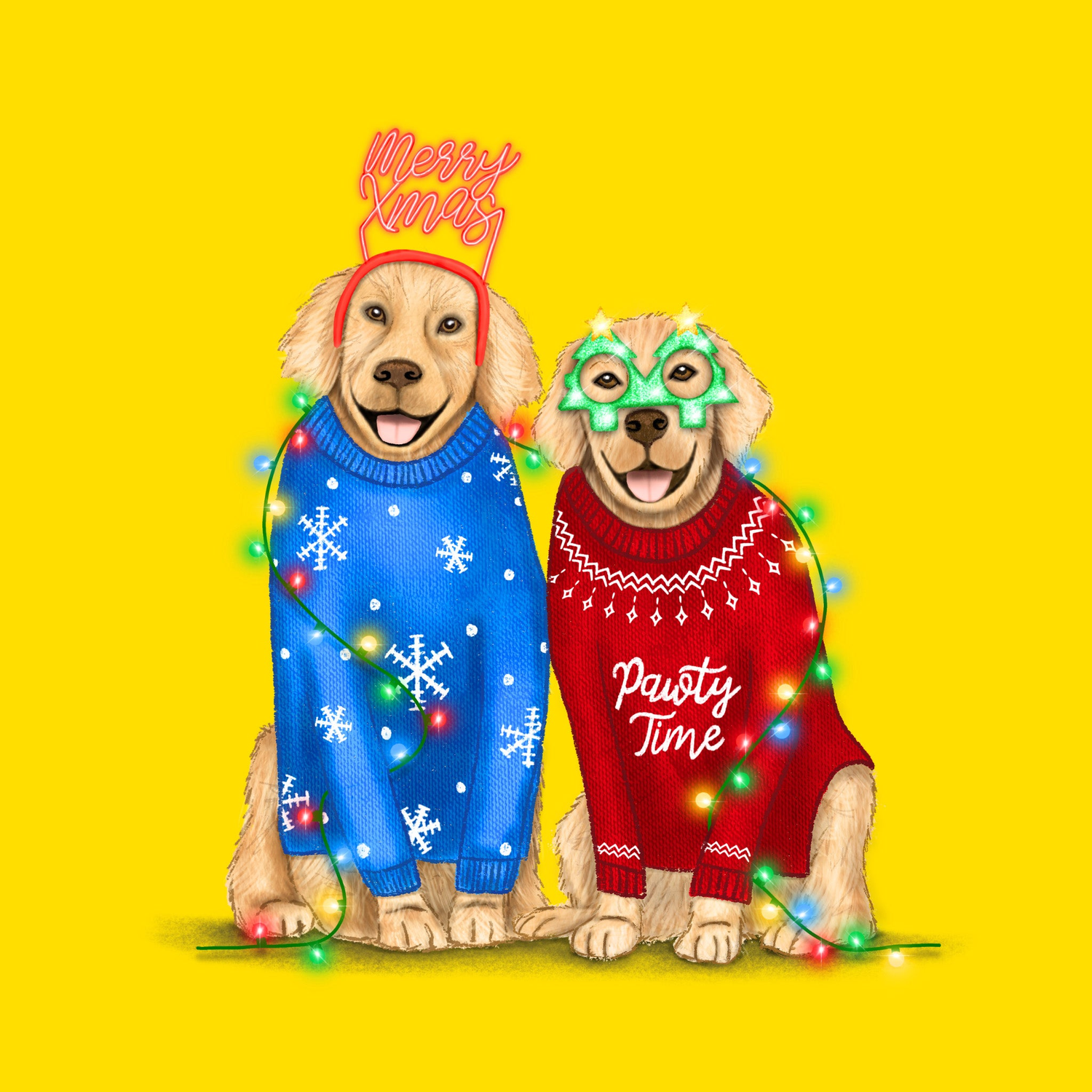 Badgerbee Design Christmas to Both of You Greeting Card Collection cover illustration of Dogs in Christmas jumpers