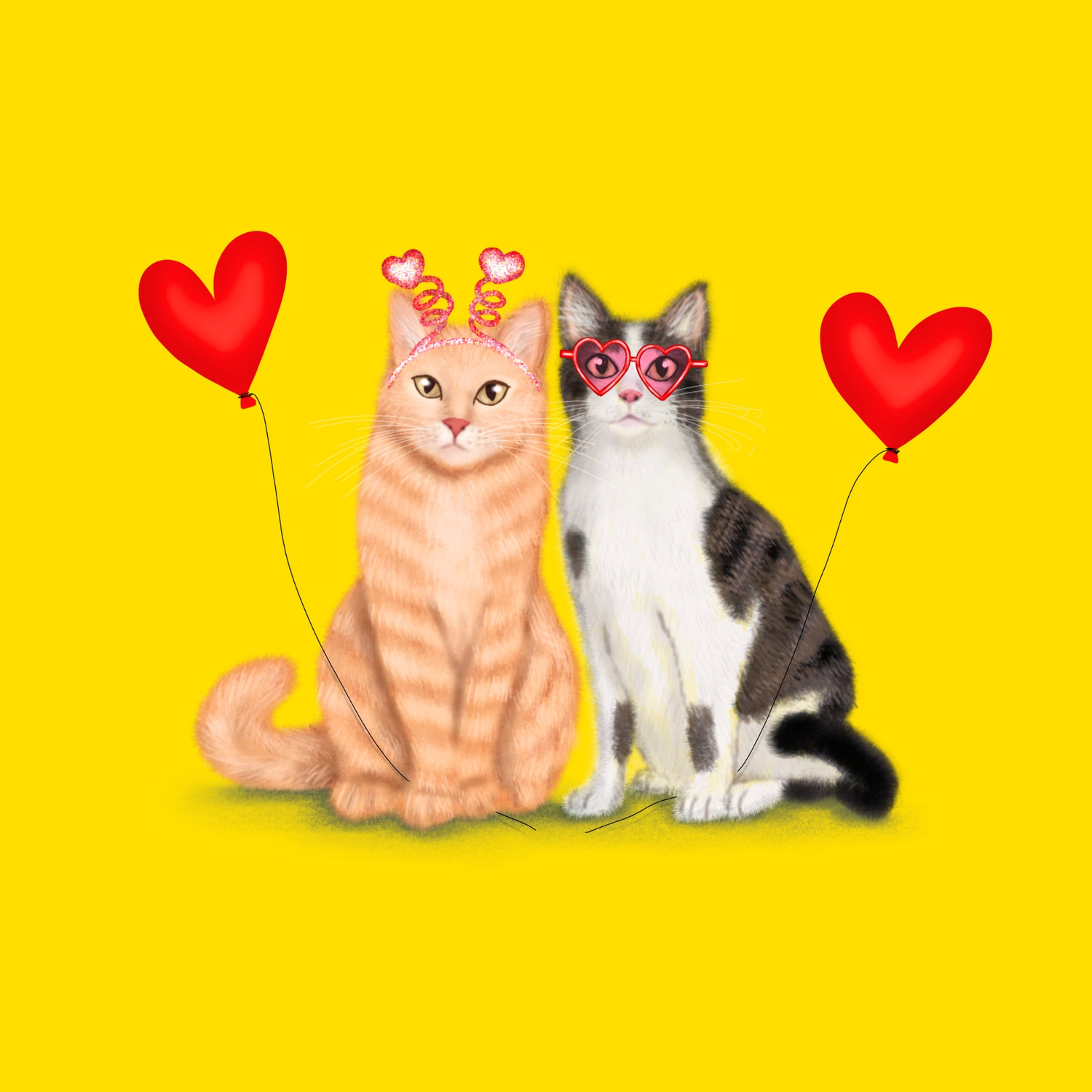 Badgerbee Design Love Greeting Card Collection cover illustration of a couple of cats with red heart shaped balloons