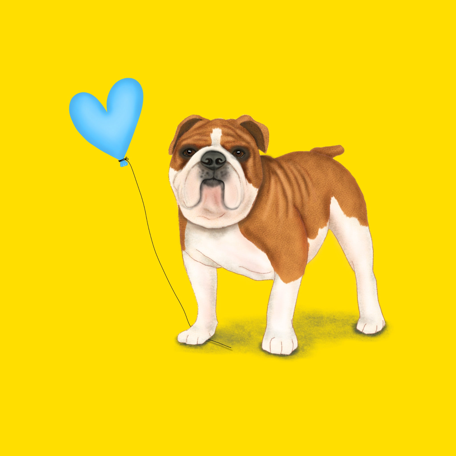 Badgerbee Design Father’s Day Greeting Card Collection cover illustration of a bulldog with a blue heart shaped balloon