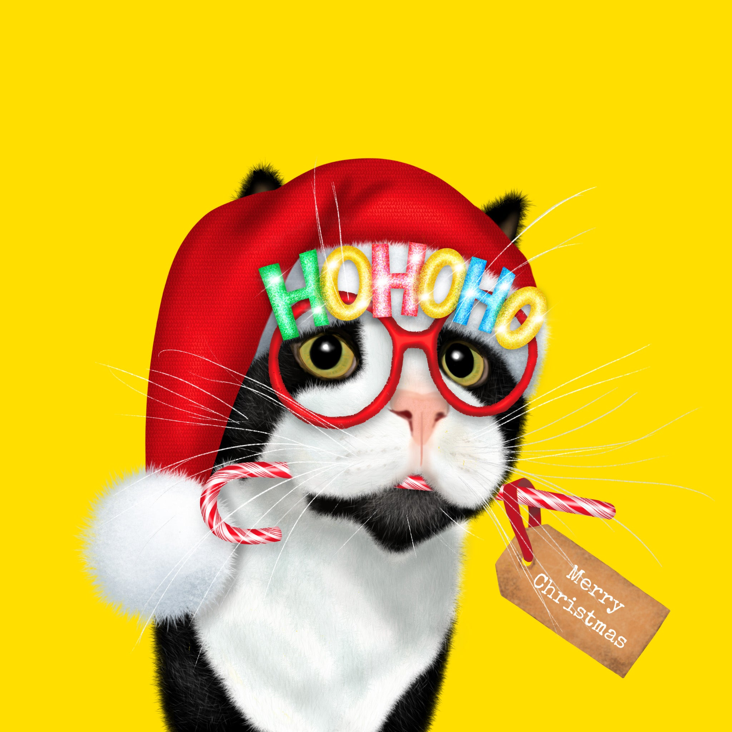 Badgerbee Design Christmas Greeting Card Collection cover illustration of tuxedo cat in Christmas hat