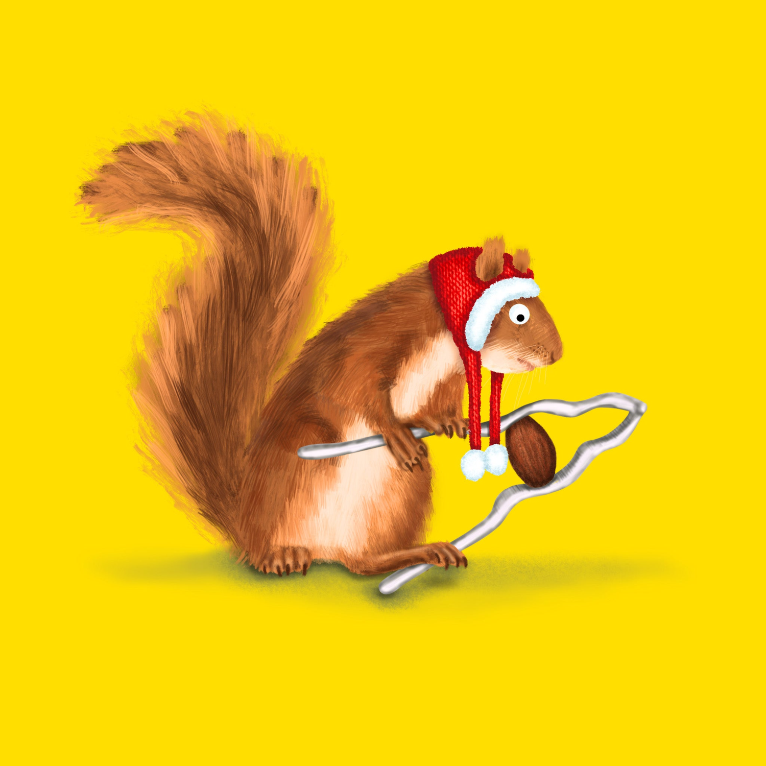 Badgerbee Design Christmas Pun Greeting Card Collection cover illustration of a squirrel trying to crack a nut with nutcrackers