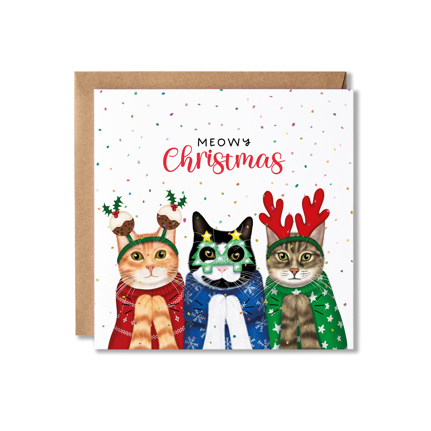 Cat Trio In Christmas Jumpers Meowy Christmas Card